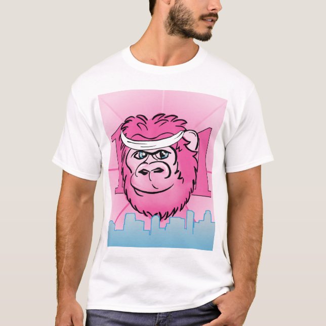 Rosa Gorilla mit Sweatband T-Shirt (Vorderseite)