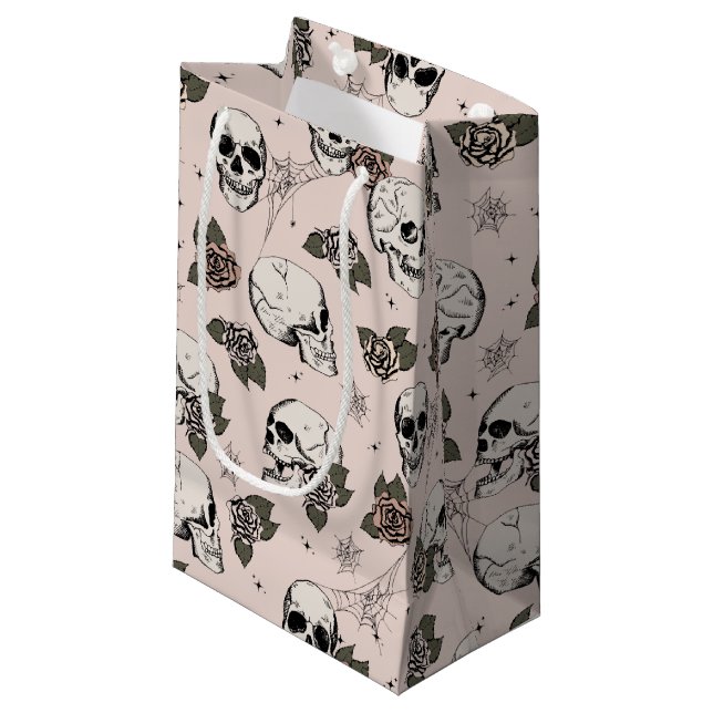 Rosa Gothic Skulls und Rose Halloween Kleine Geschenktüte (Vorderseite Schrägansicht)