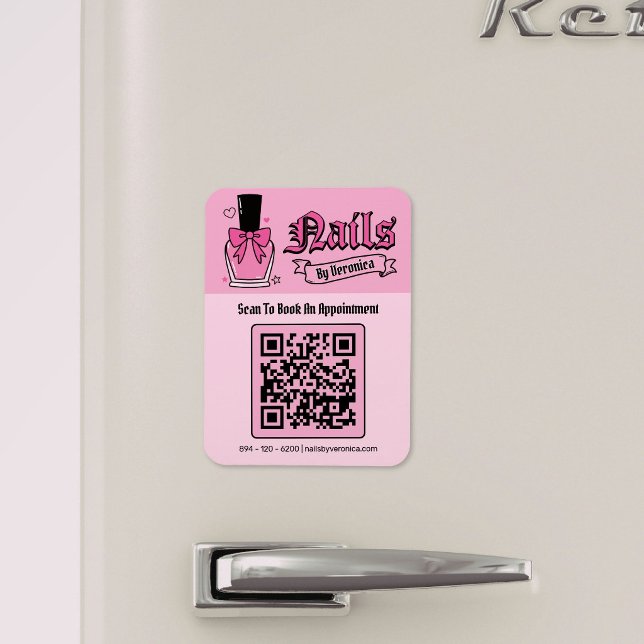 Rosa gothischer Nageltechniker-QR-Code-Kühlschrank Magnet (Pink Gothic Nail Technician QR Code Fridge Magnet)