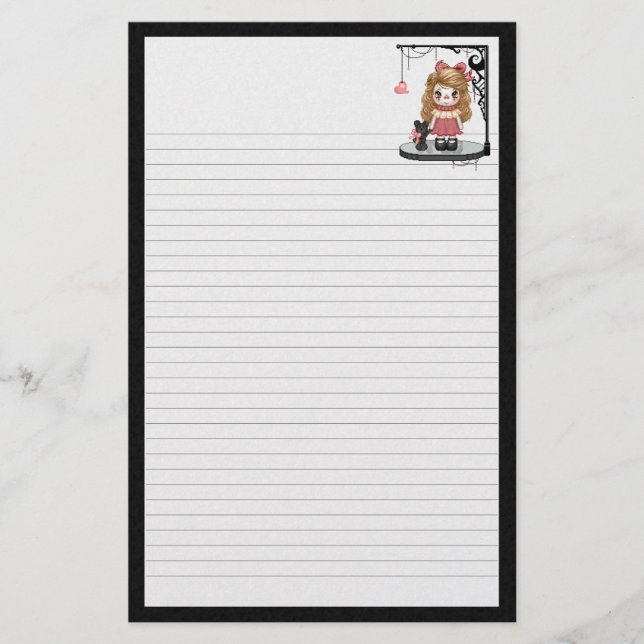 Rosa gotische Liebe-Puppen-Pixel-Kunst Briefpapier (Vorderseite)
