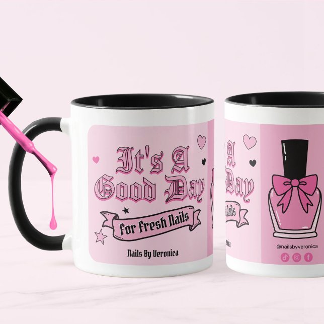 Rosa gotische Schrift Nageltechnik Tasse (Pink Gothic Lettering Nail Tech Mug)