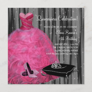 Rosa Gown High Heel Shoes Hot Pink Quinceanera Einladung