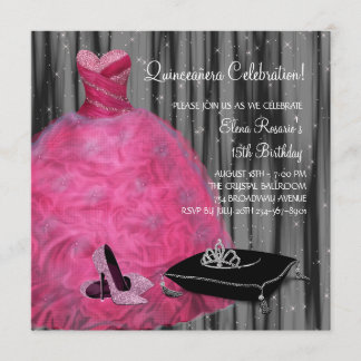 Rosa Gown High Heel Shoes Hot Pink Quinceanera Einladung