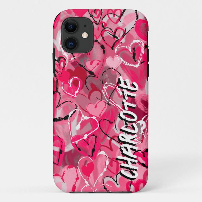 Rosa Graffiti-Inspiriert, handGezeichnet Herzen Case-Mate iPhone Hülle (Rückseite)