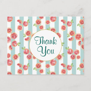 Rosa Grapefruit-Muster auf grünen Streifen Danke Postkarte