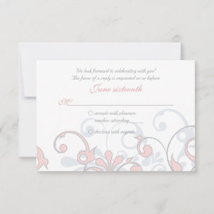 Rosa, grau, Abstrakte Blütenkarte RSVP Karte