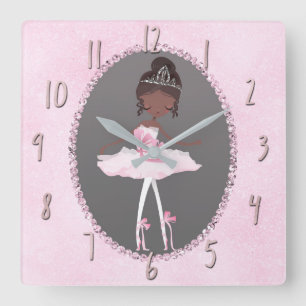 Rosa & Grau Couture Ethnic Ballerina Girls - Garte Quadratische Wanduhr