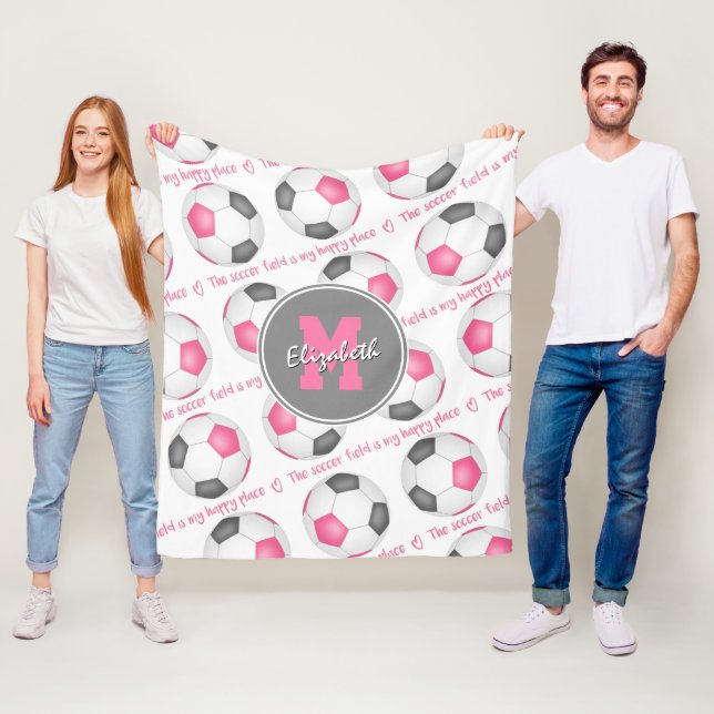 Rosa grau Das Fußballfeld ist mein glücklicher Ort Fleecedecke (Beispiel)