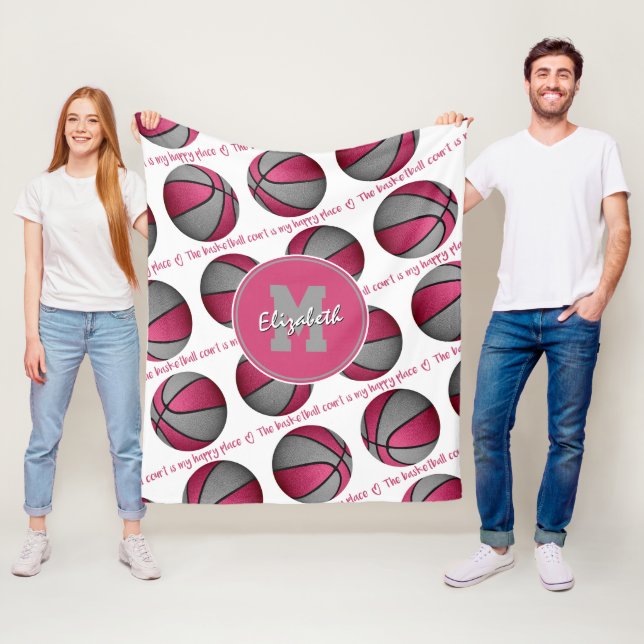 Rosa grau Der Basketballplatz ist mein glücklicher Fleecedecke (Beispiel)
