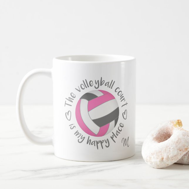 Rosa grau Der Volleyballplatz ist mein glücklicher Kaffeetasse (Mit Donut)