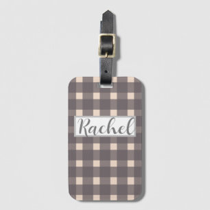 Rosa Grau Gingham Personalisiert Gepäckanhänger