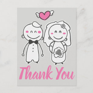 Rosa & Grau / Grau Danke Braut Bräutigam Hochzeit Postkarte