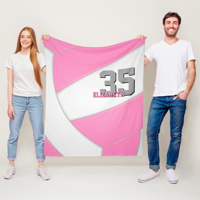 Rosa, grau, gürtelgrauer Volleyball personalisiert Fleecedecke (Beispiel)
