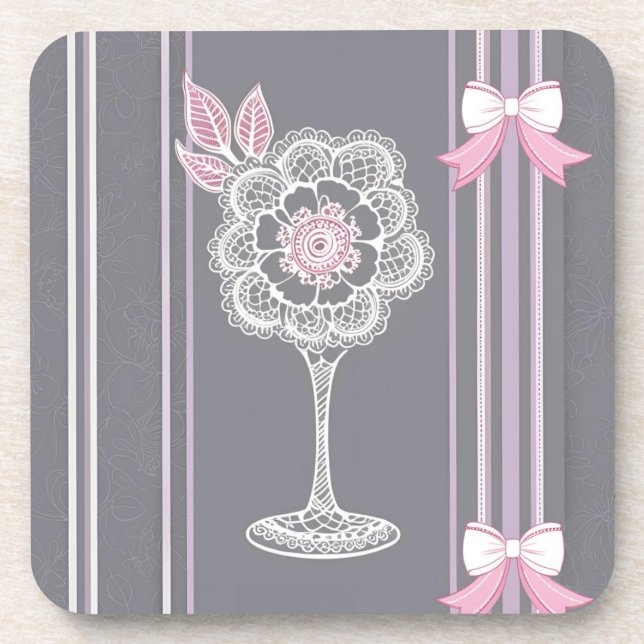 Rosa & Grau KI Kunst Getränkeuntersetzer (Vorderseite)