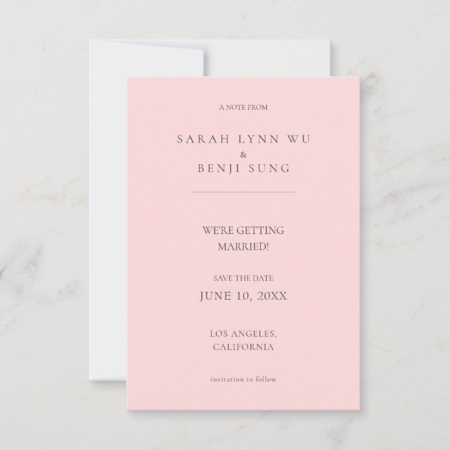 Rosa & Grau Minimalistisch Moderne 2 V2 Save the D Date (Vorderseite)