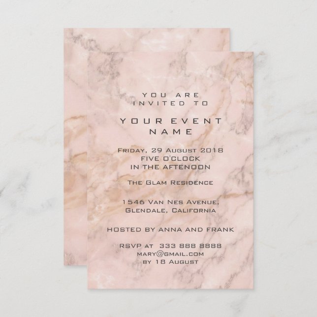 Rosa Grau Rose Gold Marble Stone Gray Event Luxus Einladung (Vorne/Hinten)