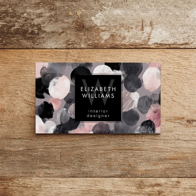 Rosa Grau Schwarzes Monogramm Moderne Visitenkarte (Von Creator hochgeladen)