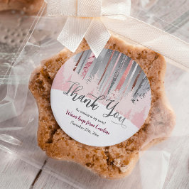 Rosa Grau Silberschneewald Winter Geburtstag Runder Aufkleber