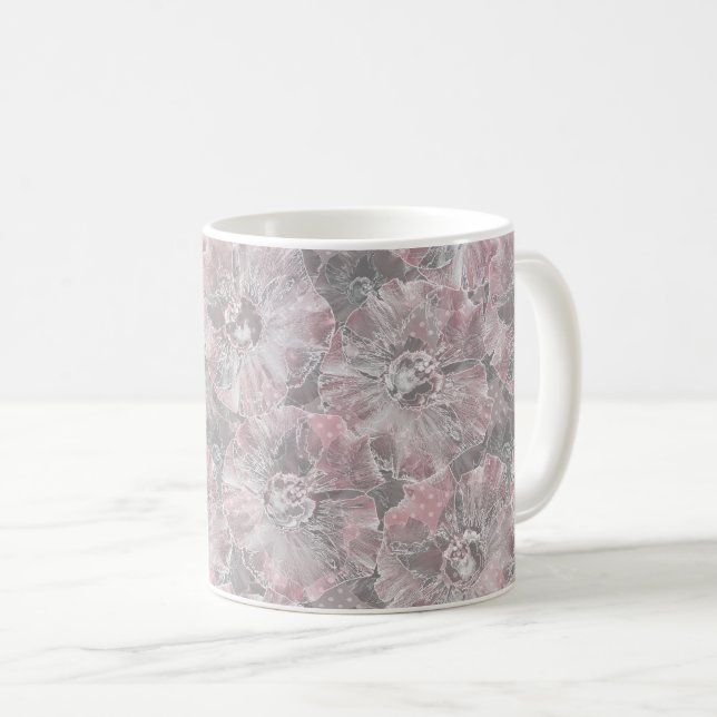 Rosa, grau, stilvoll, große Blume, rosa Blume, Kaffeetasse (VorderseiteRechts)