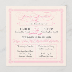 Rosa, Grau und Creme Poster Style Hochzeitseinladu Einladung