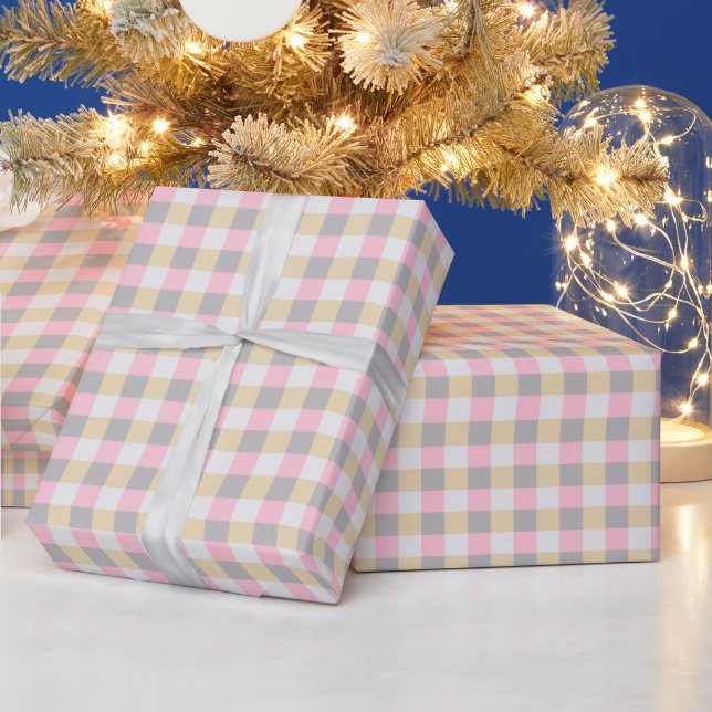 Rosa Grau Und Gelb Gingham  Geschenkpapier (Feiertage)