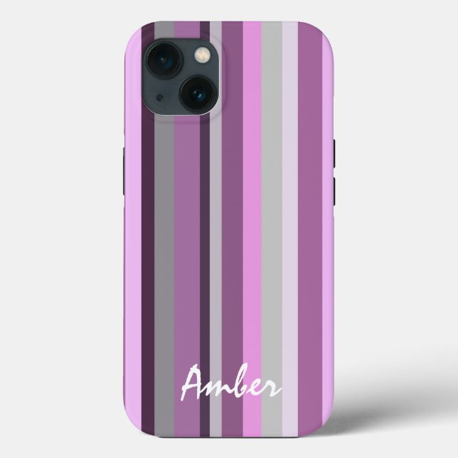 Rosa grau Vertikal Streifen Personalisiert Case-Mate iPhone Hülle (Rückseite)