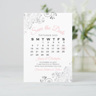 Rosa Grau & Weiß Einfache Hochzeitskalender Save The Date