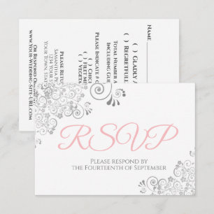 Rosa Grau & Weiß Elegante Silberspitzen Hochzeit RSVP Karte