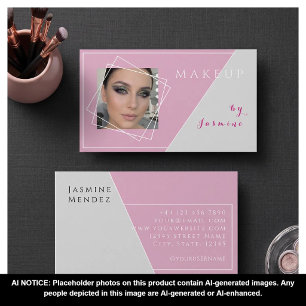Rosa Grau Weiß Geometrisches Foto Make-up Visitenkarte