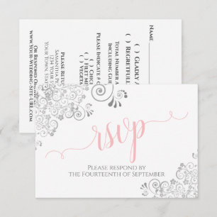 Rosa Grau & Weiß Kalligraphie Hochzeit RSVP Karte