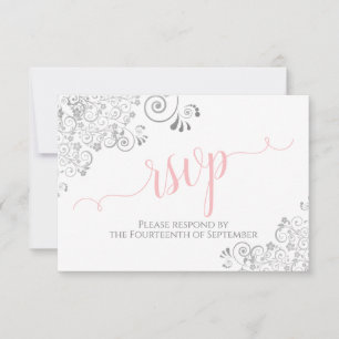 Rosa Grau & Weiß Kalligraphie Hochzeit RSVP Karte