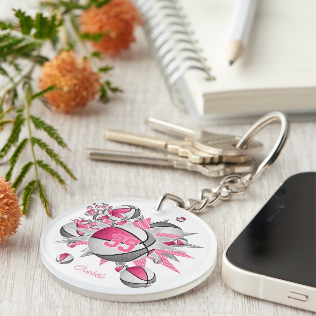 Rosa graue Basketball-Blowout-Mädchen Jersey-Numme Schlüsselanhänger (Vorderseite rechts)