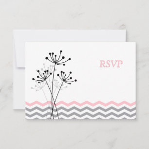 Rosa, Graue Blumen-, Chevron-Hochzeits-RSVP-Karte Einladung