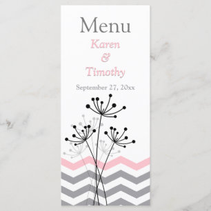 Rosa, graue Blüte, Chevrons Wedding Menu Card Menükarte