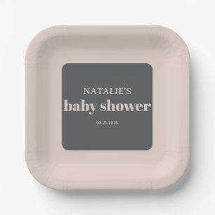 Rosa Graue Boho-Typografie-Baby-Party Pappteller