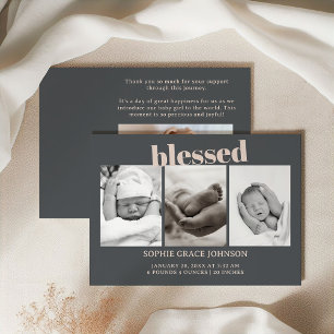 Rosa graue Boho-Typografie Baby Shower Ankündigung