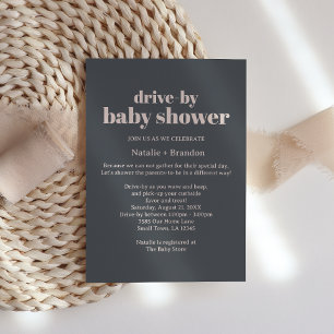 Rosa graue Boho-Typografie Drive-By-Baby-Party Einladung