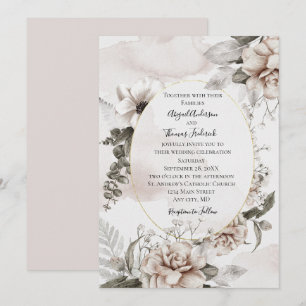 Rosa graue botanische elegante formelle Hochzeit Einladung