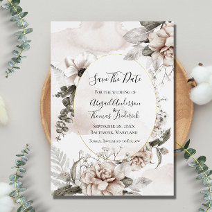 Rosa graue botanische Wasserfarben-Hochzeit Save The Date