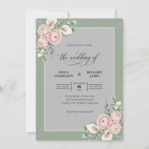 Rosa graue Calla-Lilien-Hochzeit Einladung