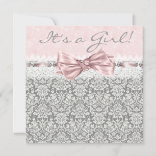 Rosa Graue Damast Rosa Graue Babyparty für Mädchen Einladung