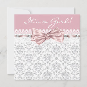 Rosa Graue Damast Rosa Graue Babyparty für Mädchen Einladung