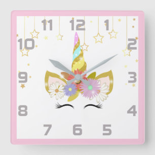 Rosa graue Einhorn-Kinderzimmer-Decke Wall Clock Quadratische Wanduhr