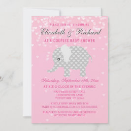 Rosa graue Elefant-Herz-Paar-Mädchen-Babyparty Einladung