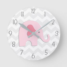 Rosa graue Elefant-Wanduhr Runde Wanduhr