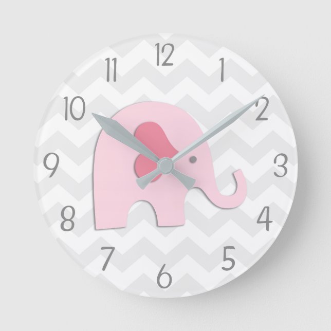 Rosa graue Elefant-Wanduhr Runde Wanduhr (Vorderseite)