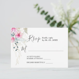 Rosa Graue Elegante Wasserfarbenhochzeit RSVP Karte