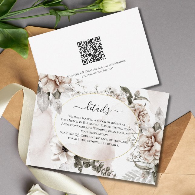 Rosa Graue florale Elegante Hochzeitskarte RSVP Karte (Pink Gray Floral Watercolor Wedding details card)