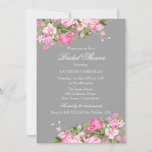 Rosa graue florale shabby chic Hochzeits-Einladung Einladung