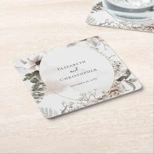 Rosa Graue Florale Wasserfarben-Hochzeit Rechteckiger Pappuntersetzer